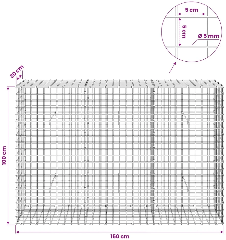 Gabionas su 5 mm viela ir 5x5 cm tinkleliu 150x30x100 cm