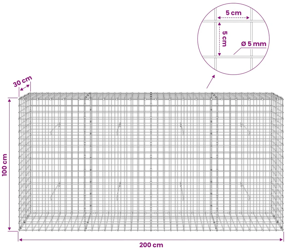 Gabionas su 5 mm viela ir 5x5 cm tinkleliu 200x30x100 cm
