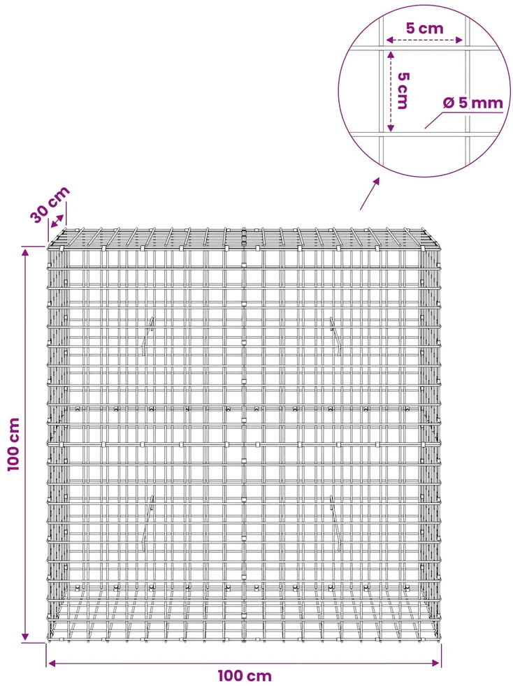 Gabionas su 5 mm viela ir 5x5 cm tinkleliu 100x30x100 cm
