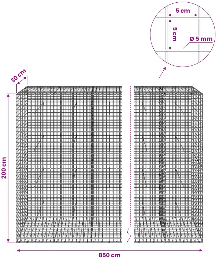 Gabionas su 5 mm viela ir 5x5 cm tinkleliu 850x30x200 cm