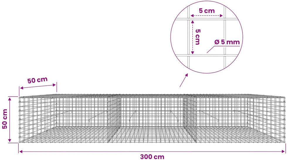Gabionas su 5 mm viela ir 5x5 cm tinkleliu 300x50x50 cm