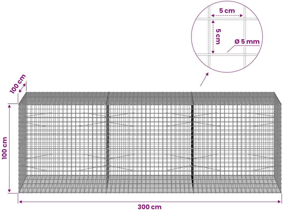 Gabionas su 5 mm viela ir 5x5 cm tinkleliu 300x100x100 cm
