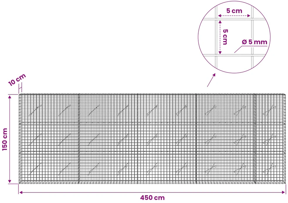 Gabionas su 5 mm viela ir 5x5 cm tinkleliu 450x10x150 cm
