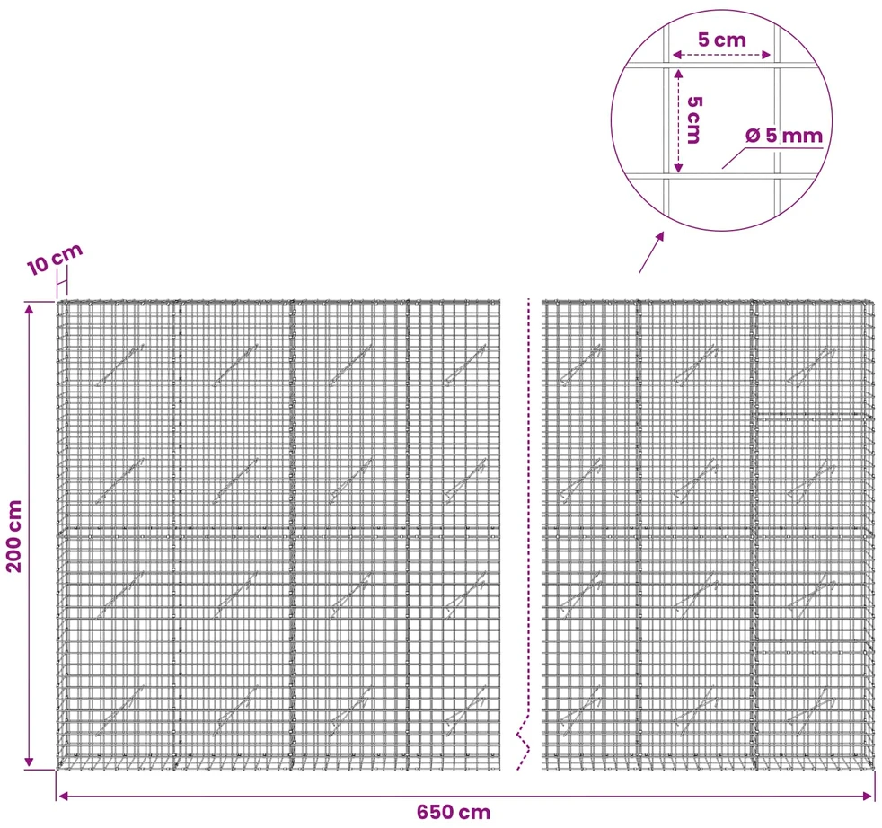 Gabionas su 5 mm viela ir 5x5 cm tinkleliu 650x10x200 cm