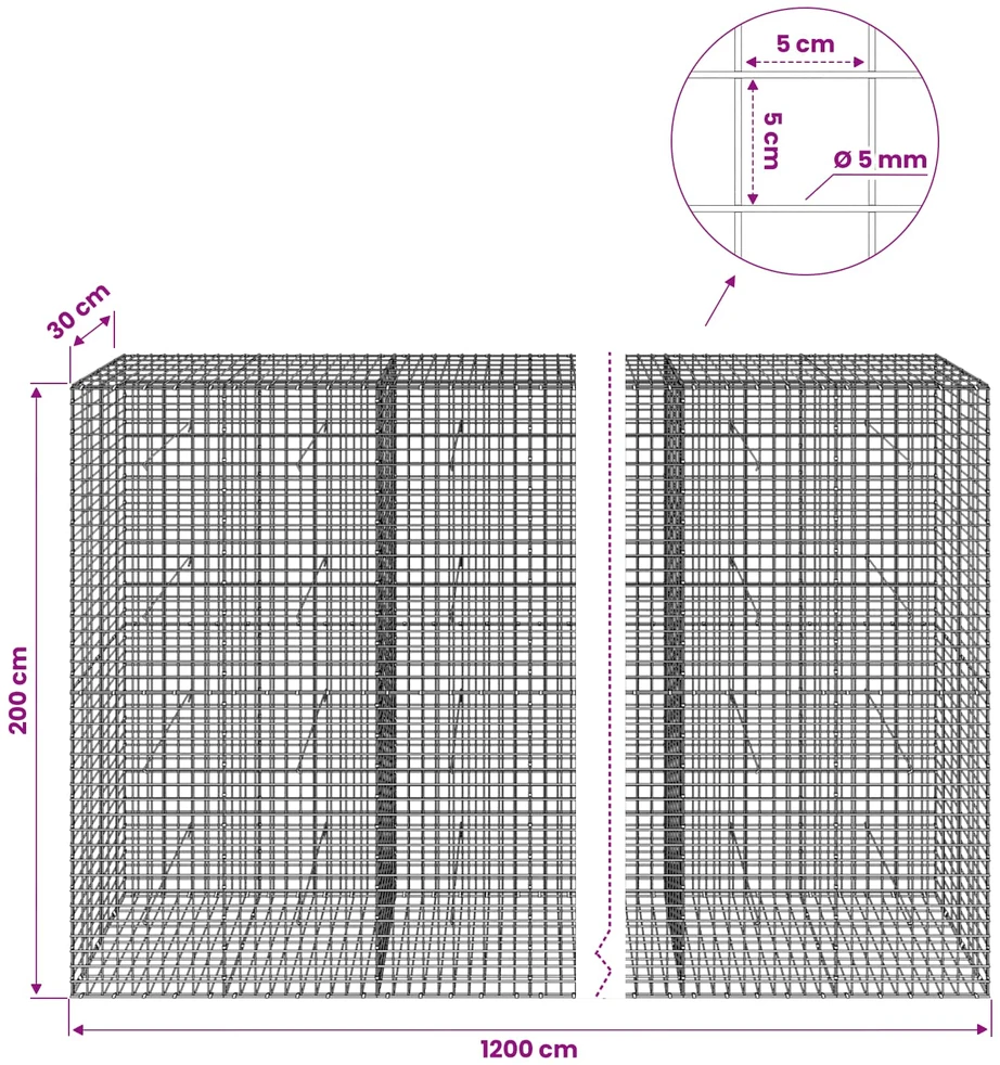Gabionas su 5 mm viela ir 5x5 cm tinkleliu 1200x30x200 cm