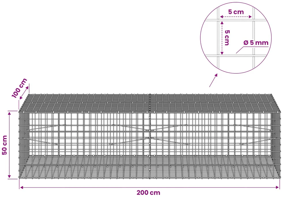 Gabionas su 5 mm viela ir 5x5 cm tinkleliu 200x100x50 cm