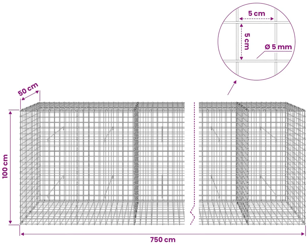 Gabionas su 5 mm viela ir 5x5 cm tinkleliu 850x50x100 cm