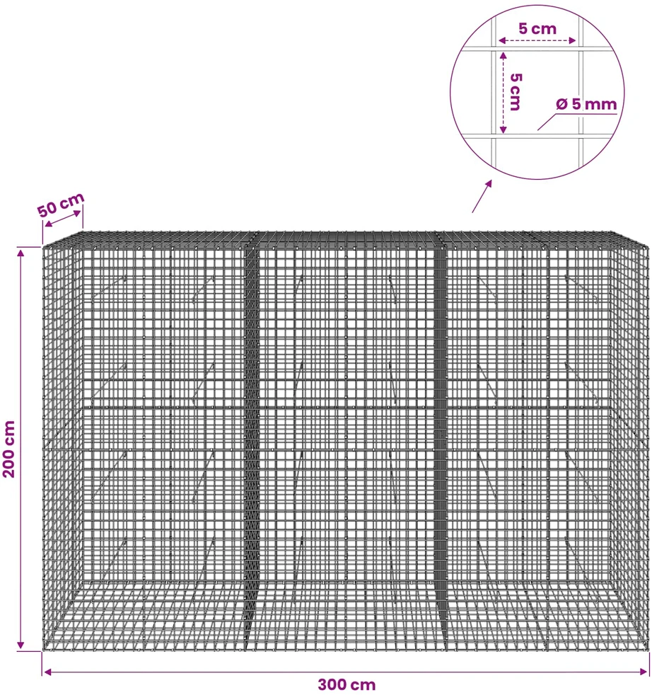 Gabionas su 5 mm viela ir 5x5 cm tinkleliu 300x50x200 cm