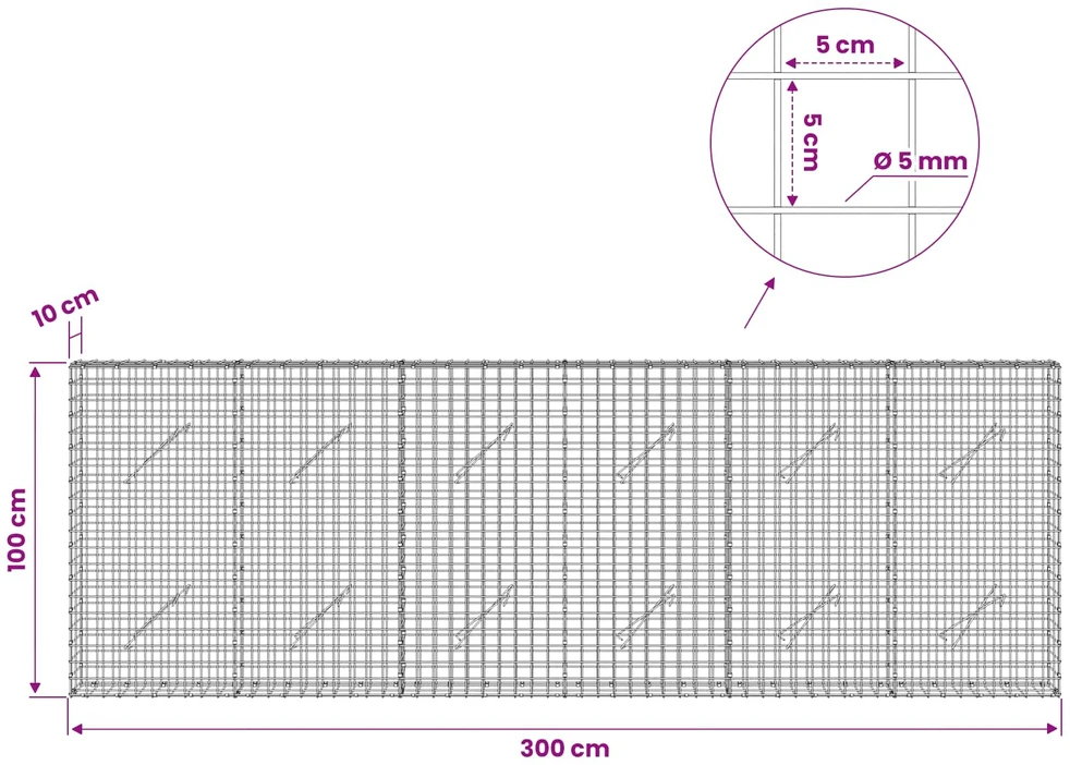 Gabionas su 5 mm viela ir 5x5 cm tinkleliu 300x10x100 cm