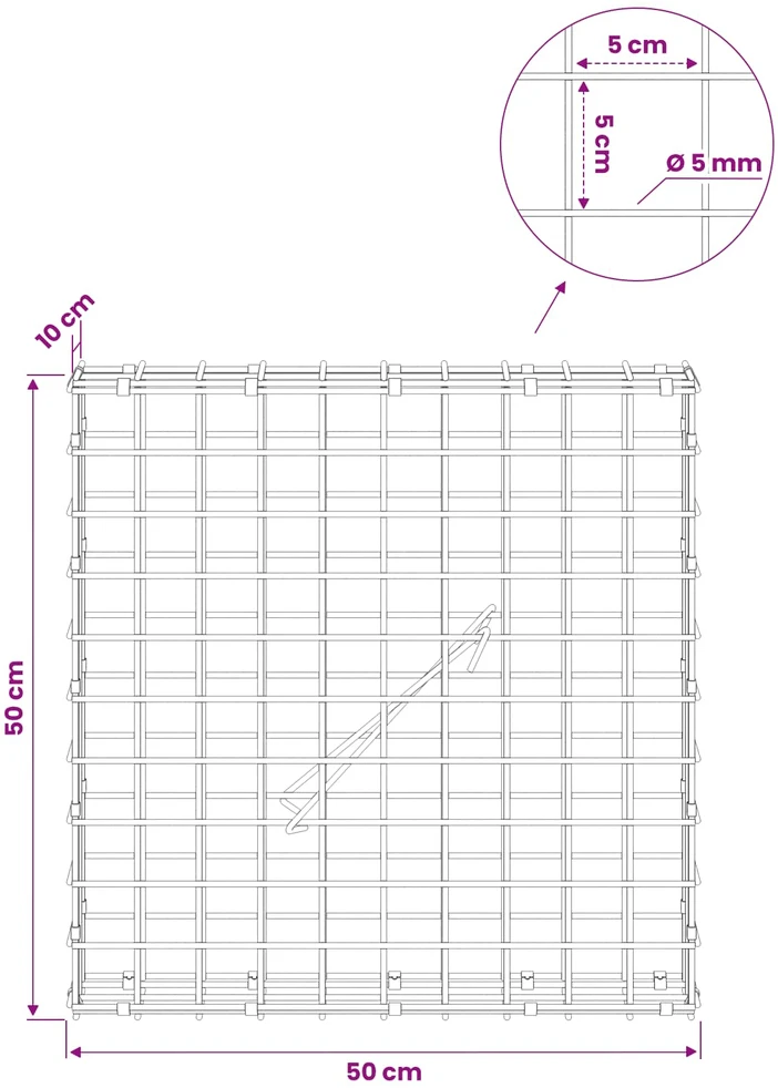 Gabionas su 5 mm viela ir 5x5 cm tinkleliu 50x10x50 cm