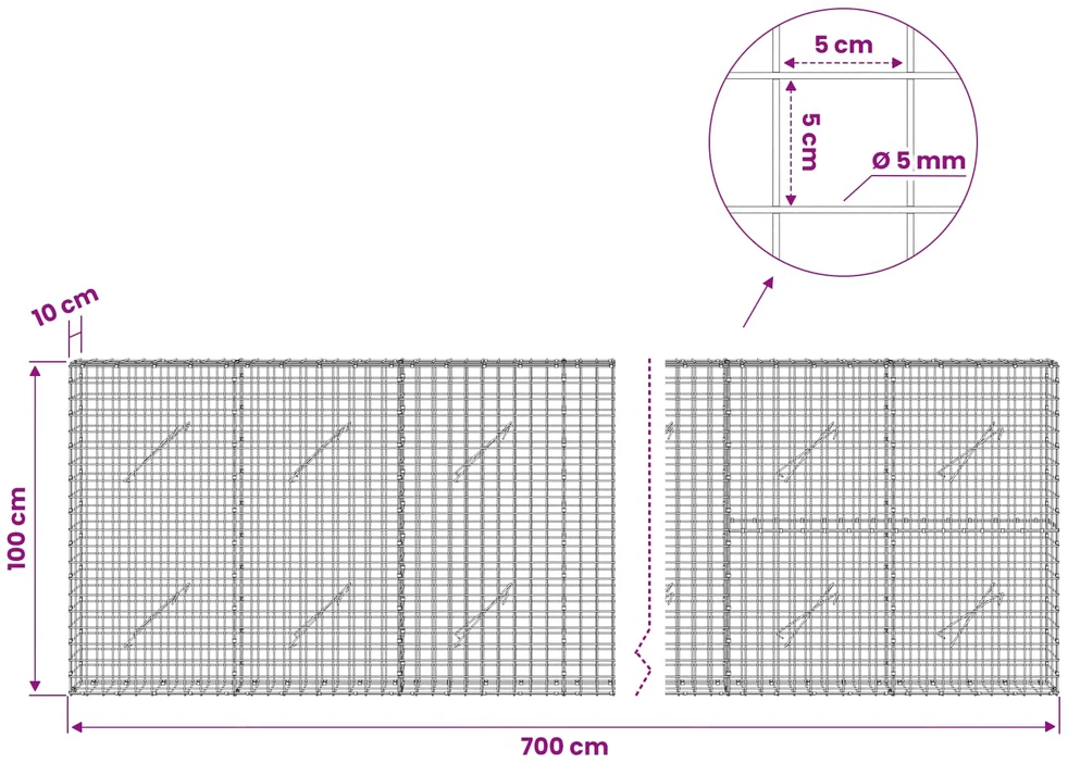 Gabionas su 5 mm viela ir 5x5 cm tinkleliu 700x10x100 cm