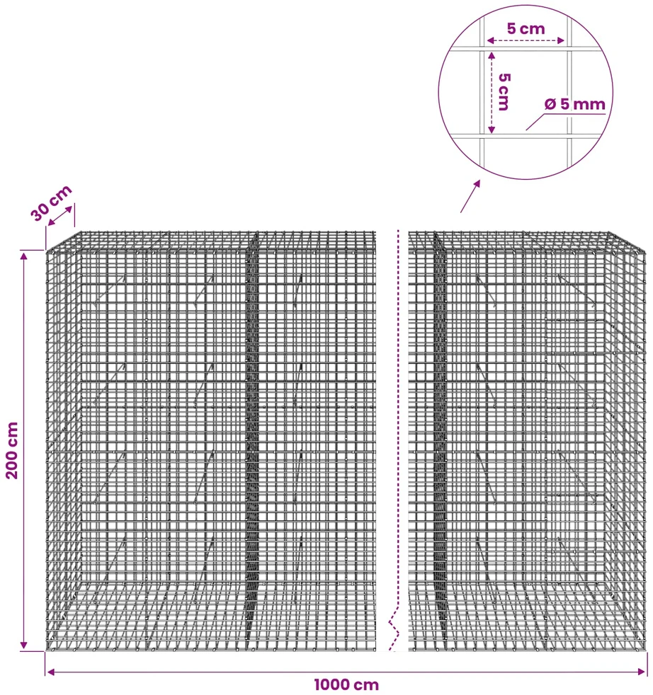 Gabionas su 5 mm viela ir 5x5 cm tinkleliu 1000x30x200 cm