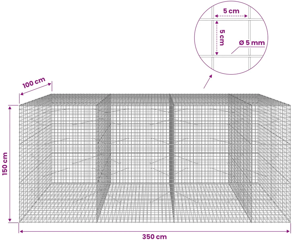 Gabionas su 5 mm viela ir 5x5 cm tinkleliu 350x100x150 cm