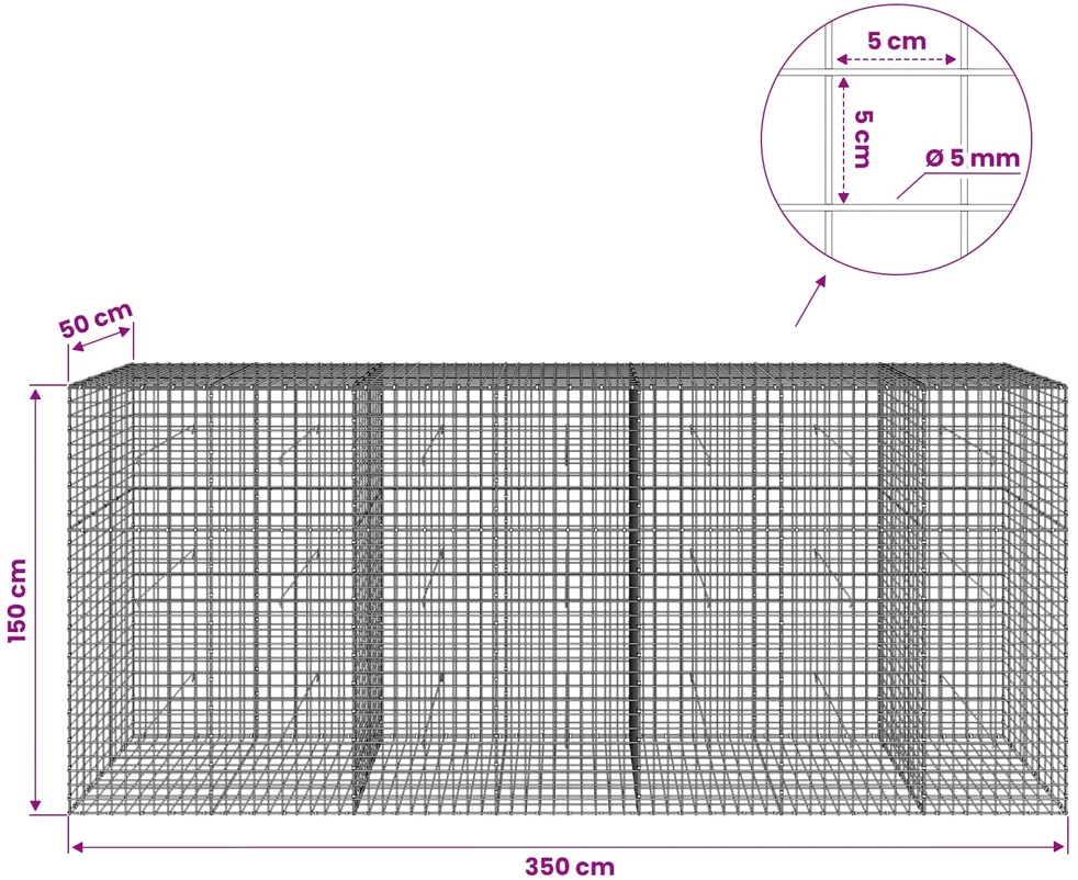 Gabionas su 5 mm viela ir 5x5 cm tinkleliu 350x50x150 cm