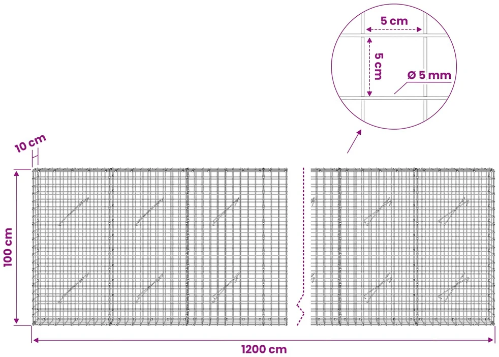 Gabionas su 5 mm viela ir 5x5 cm tinkleliu 1200x10x100 cm