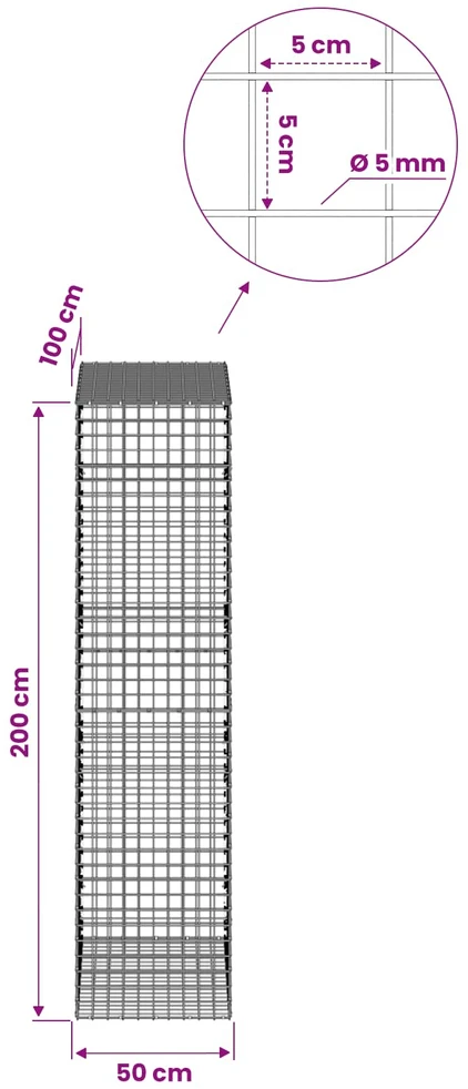 Gabionas su 5 mm viela ir 5x5 cm tinkleliu 50x100x200 cm