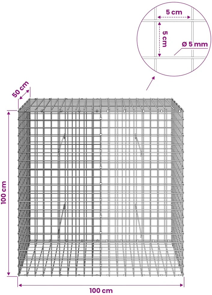 Gabionas su 5 mm viela ir 5x5 cm tinkleliu 100x50x100 cm
