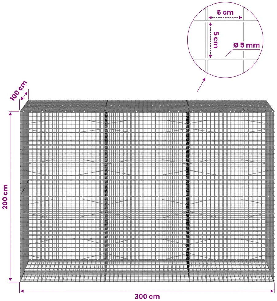 Gabionas su 5 mm viela ir 5x5 cm tinkleliu 300x100x200 cm