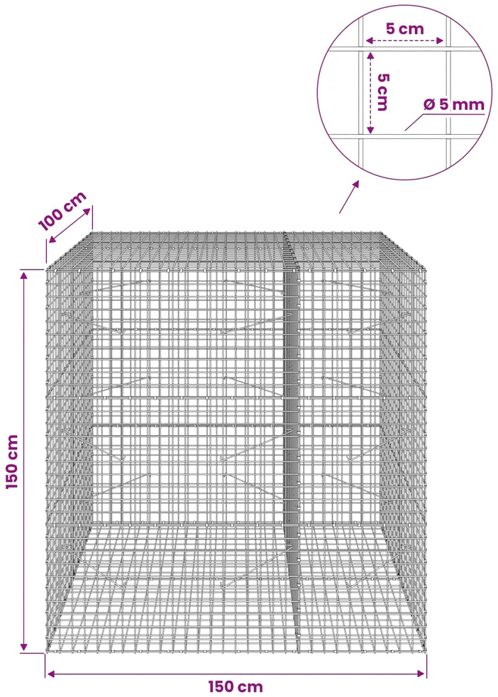 Gabionas su 5 mm viela ir 5x5 cm tinkleliu 150x100x150 cm