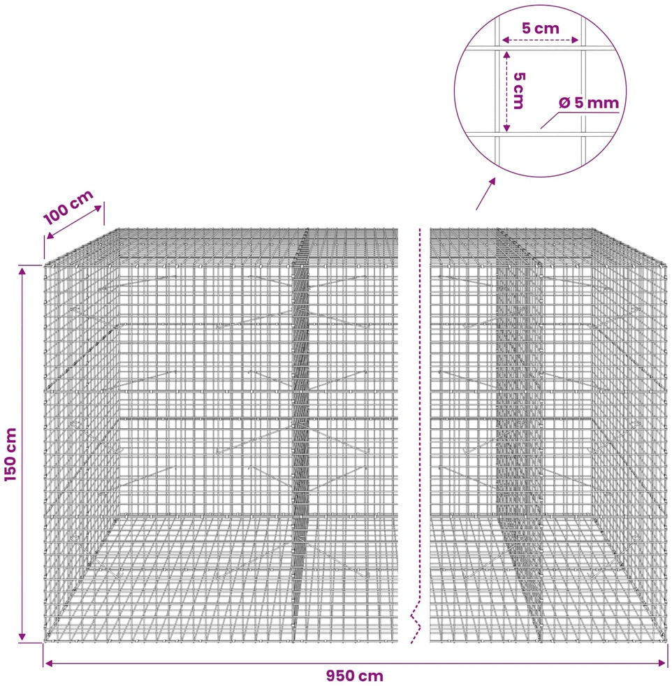 Gabionas su 5 mm viela ir 5x5 cm tinkleliu 950x100x150 cm