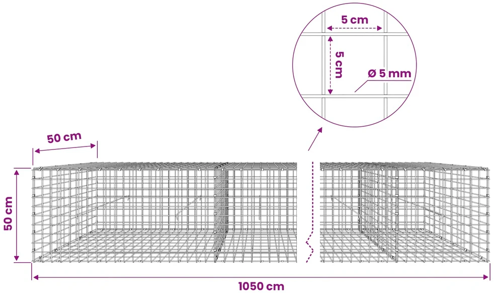 Gabionas su 5 mm viela ir 5x5 cm tinkleliu 1050x50x50 cm