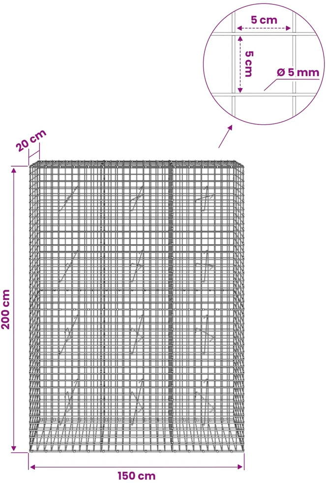 Gabionas su 5 mm viela ir 5x5 cm tinkleliu 150x20x200 cm