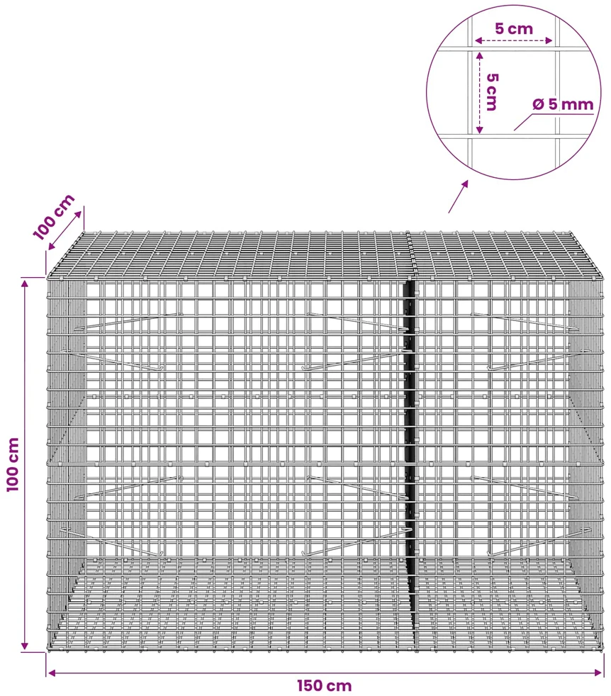 Gabionas su 5 mm viela ir 5x5 cm tinkleliu 150x100x100 cm