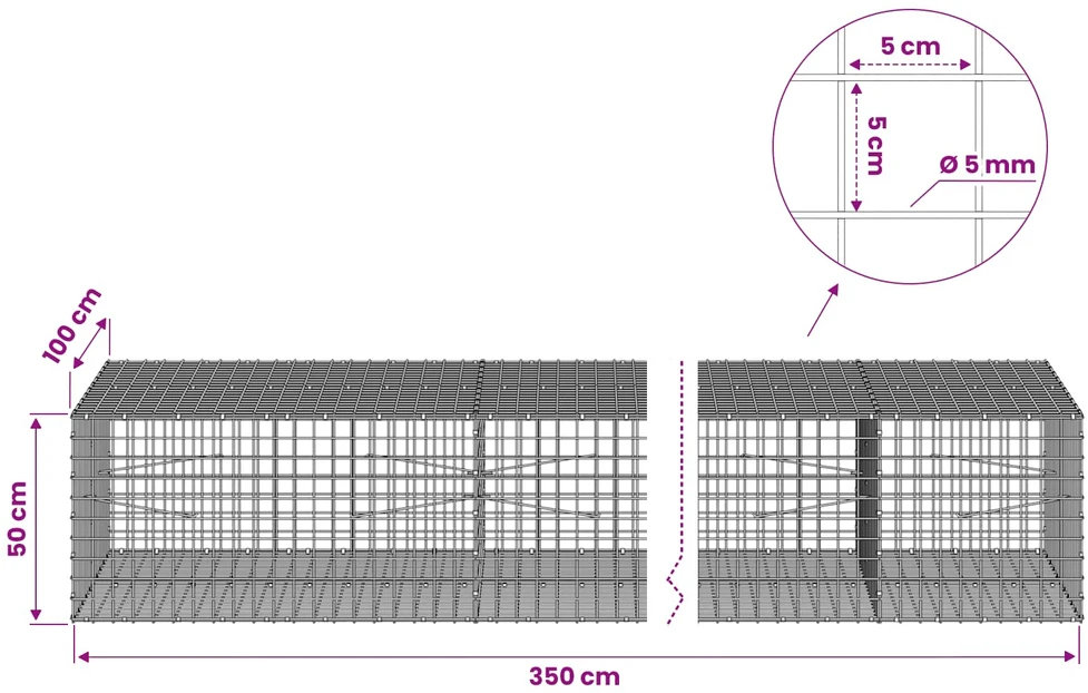 Gabionas su 5 mm viela ir 5x5 cm tinkleliu 350x100x50 cm