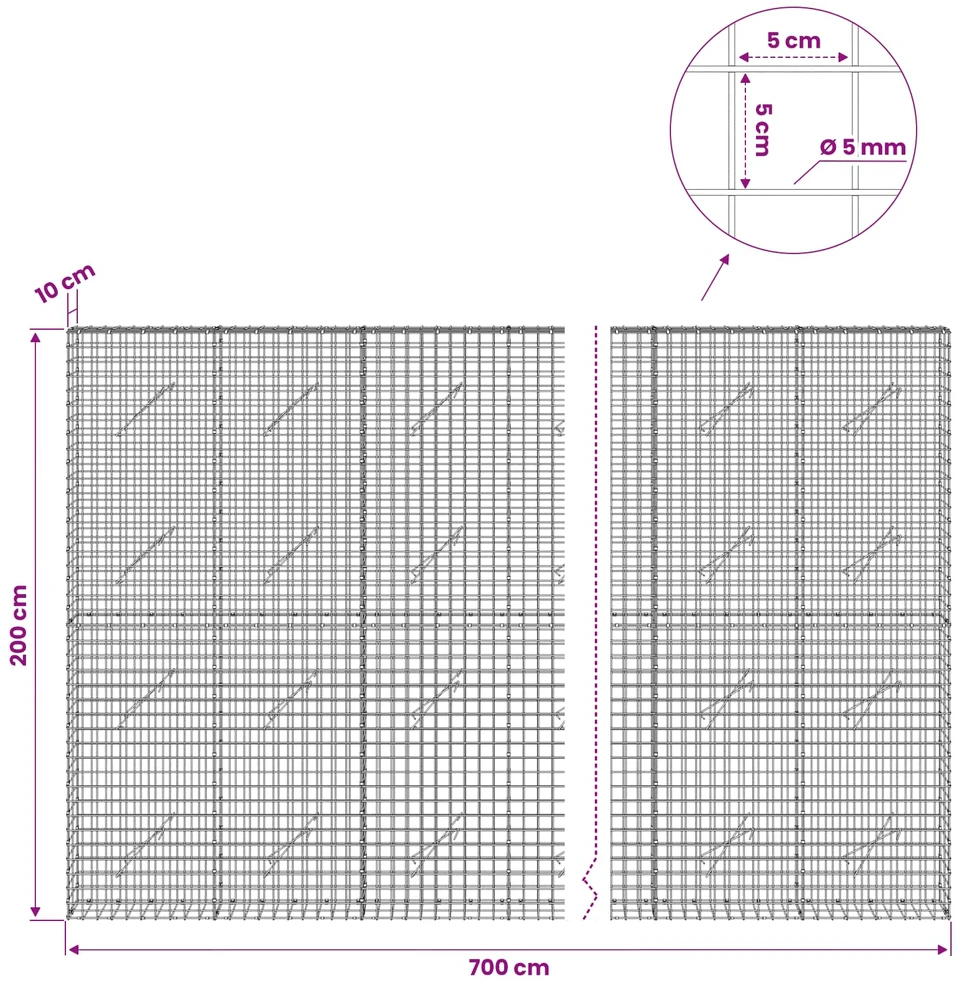 Gabionas su 5 mm viela ir 5x5 cm tinkleliu 700x10x200 cm