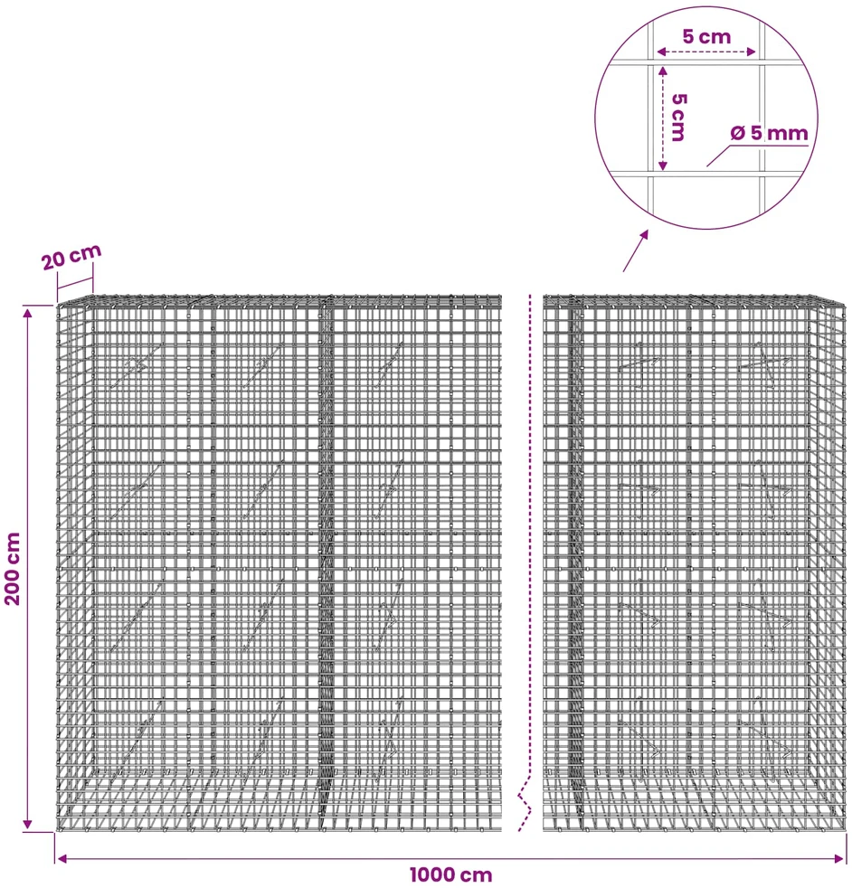 Gabionas su 5 mm viela ir 5x5 cm tinkleliu 1000x20x200 cm