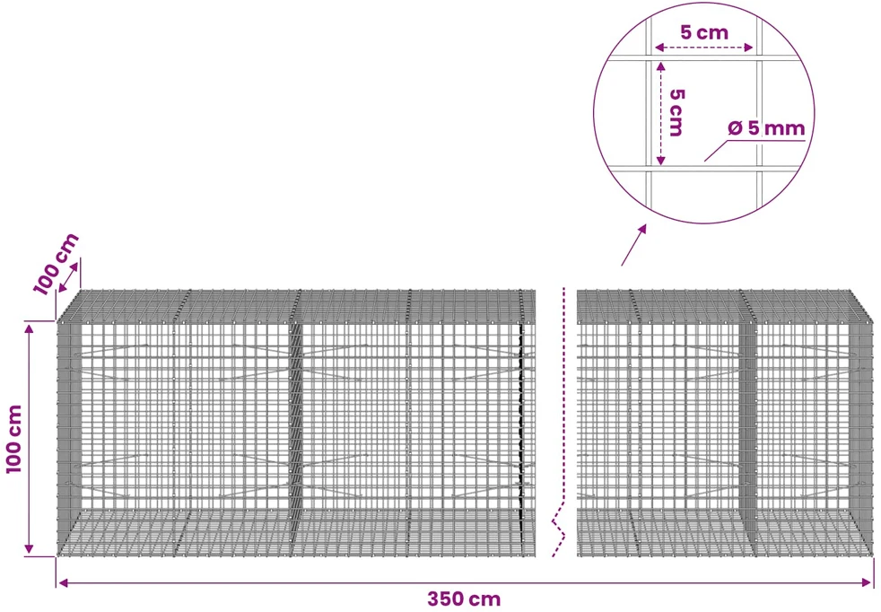 Gabionas su 5 mm viela ir 5x5 cm tinkleliu 350x100x100 cm