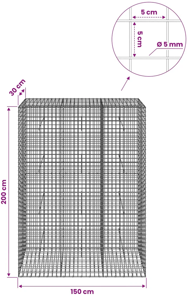 Gabionas su 5 mm viela ir 5x5 cm tinkleliu 150x30x200 cm