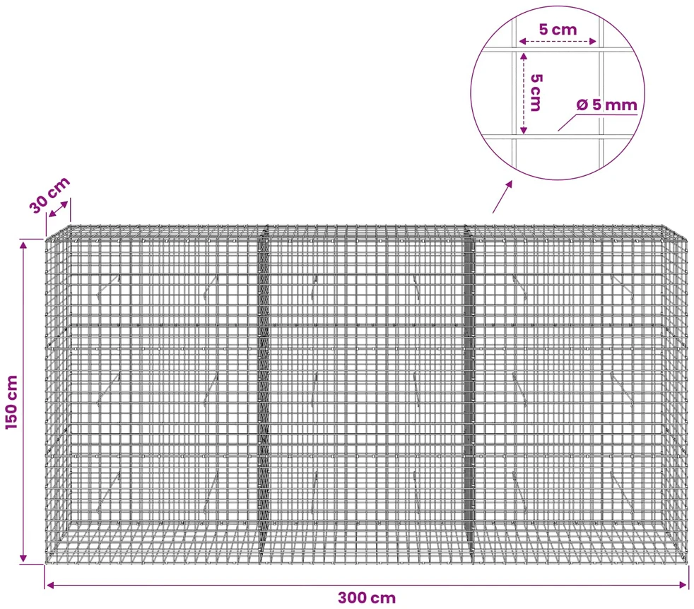 Gabionas su 5 mm viela ir 5x5 cm tinkleliu 300x30x150 cm