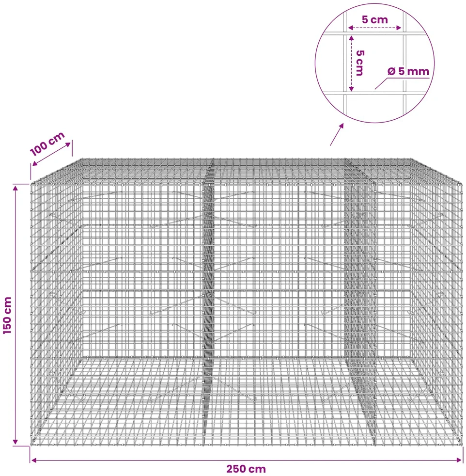 Gabionas su 5 mm viela ir 5x5 cm tinkleliu 250x100x150 cm