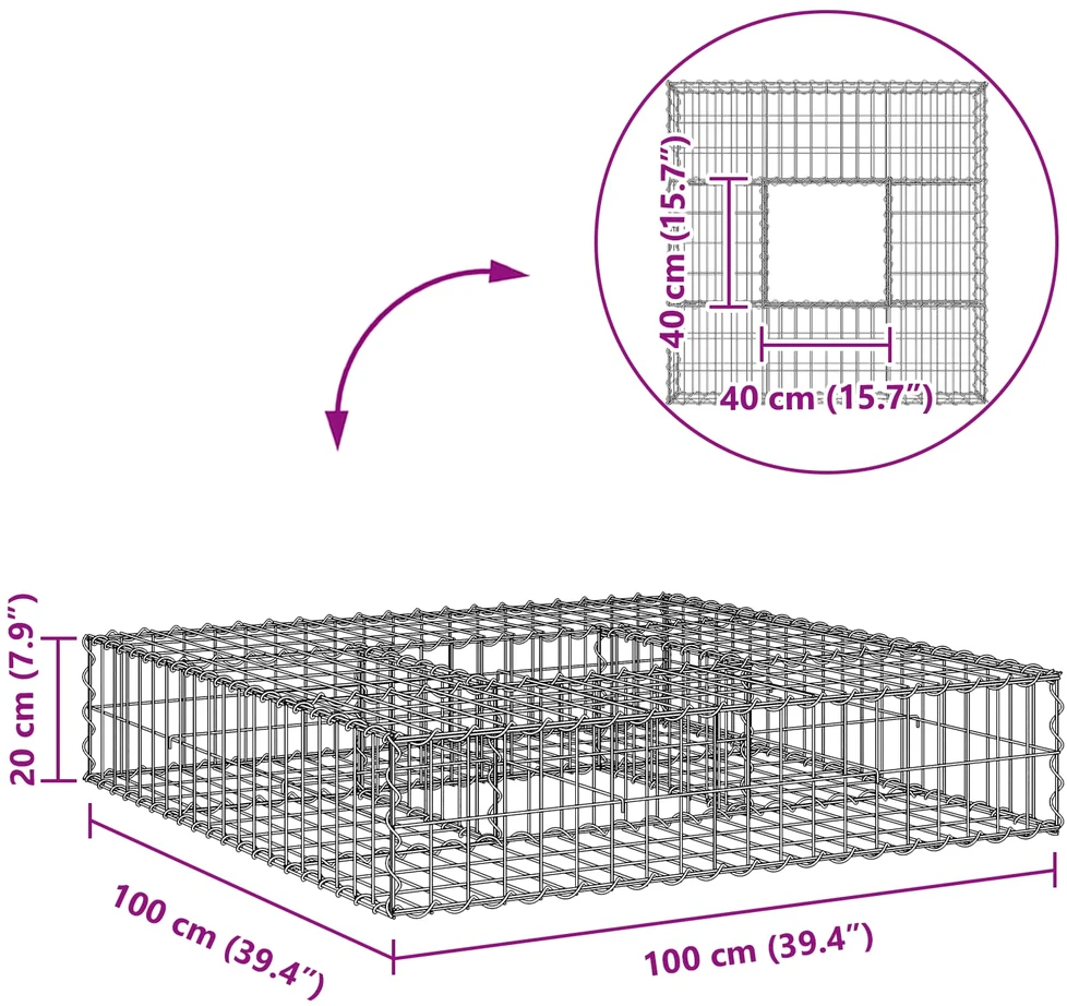 Gabioninė pakelta lova 100 x 100 x 20 cm Cinkuota plienas