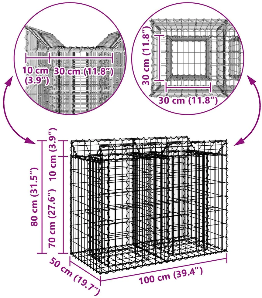 Gabioninė pakelta lova 100 x 50 x 80 cm Galvanizuotas plienas
