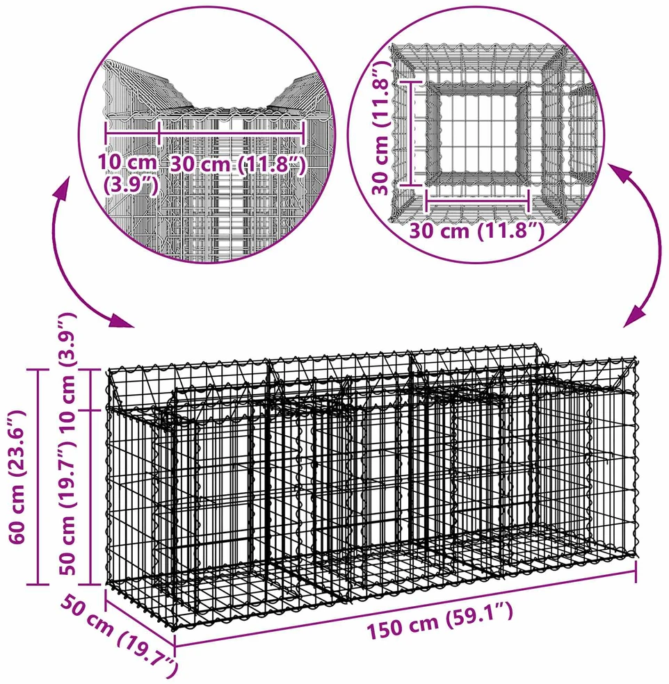 Gabioninė pakelta lova 150 x 50 x 60 cm Galvanizuotas plienas