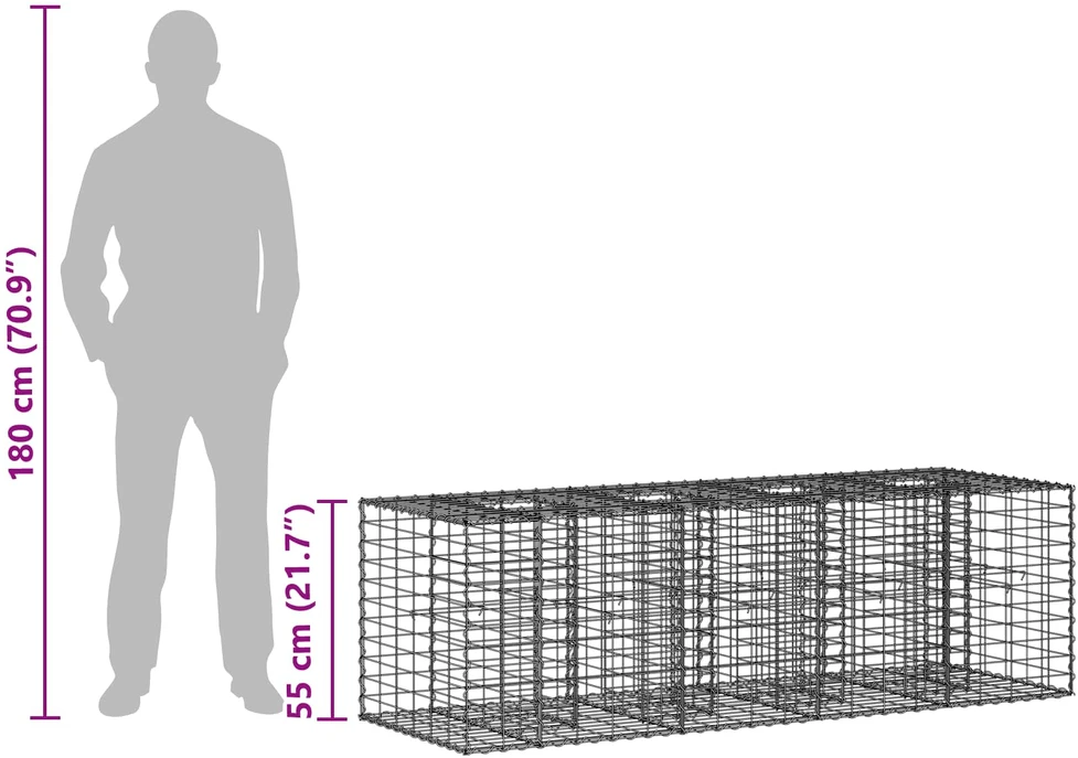 Gabioninė pakelta lova 180 x 60 x 55 cm Galvanizuotas plienas