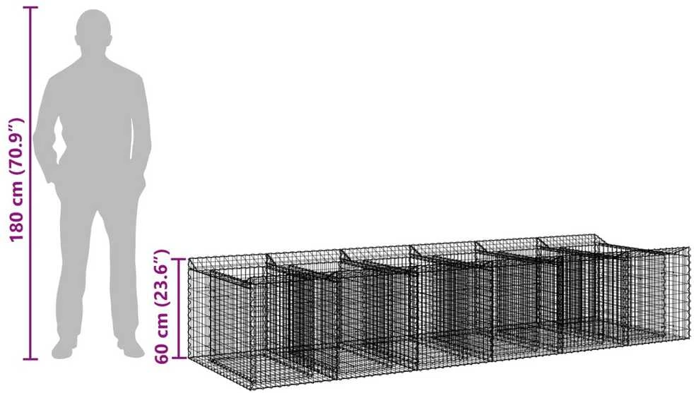 Gabioninė pakelta lova 2 vnt. 300 x 100 x 60 cm Sidabrinė