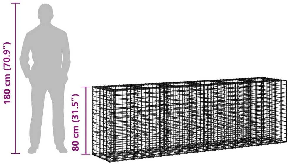 Gabioninė pakelta lova 2 vnt. 250 x 50 x 80 cm Sidabrinė