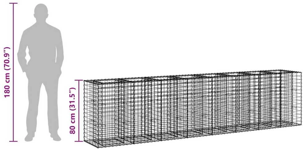 Gabioninė pakelta lova 2 vnt. 330 x 50 x 80 cm Sidabrinė