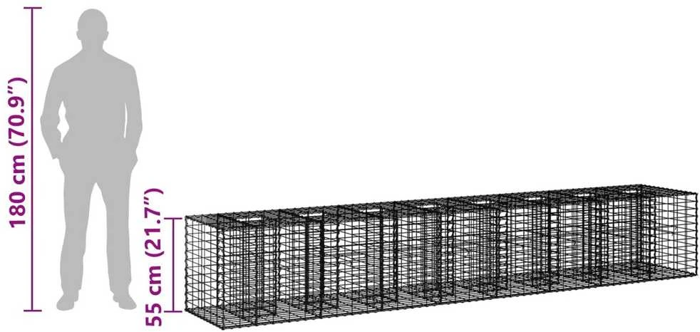 Gabioninė pakelta lova 2 vnt. 340 x 60 x 55 cm Sidabrinė