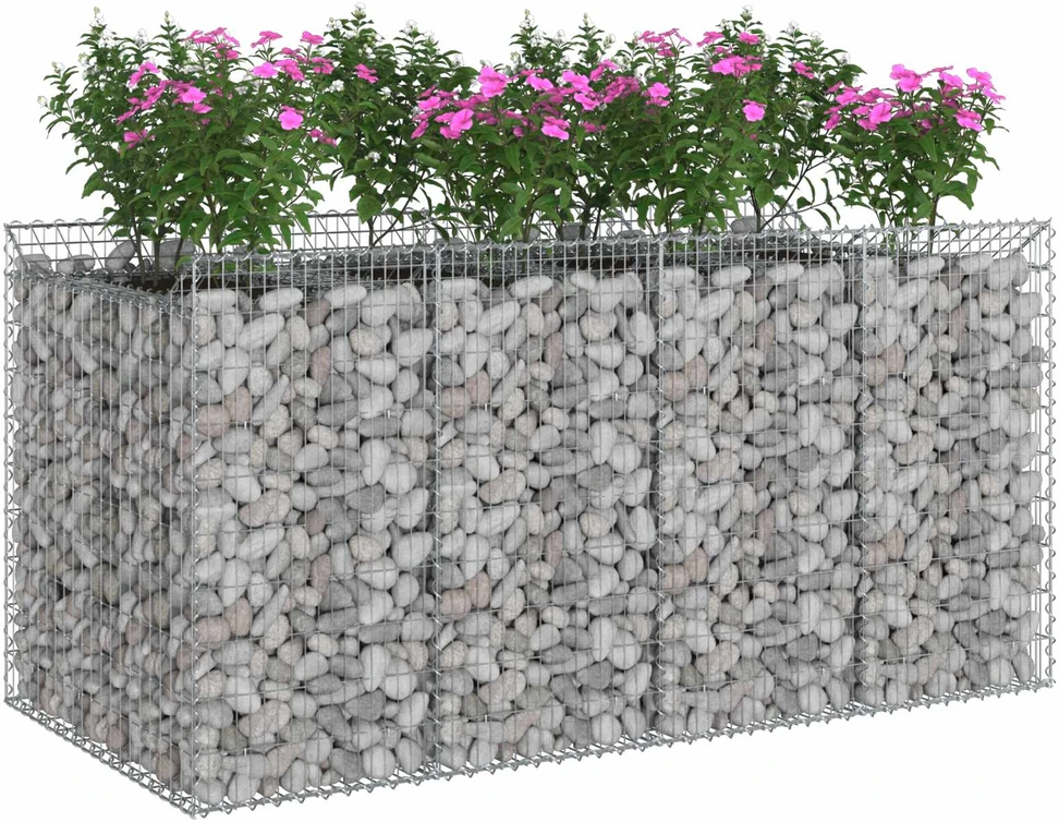 Gabioninė pakelta lova 2 vnt. 200 x 100 x 100 cm Sidabrinė