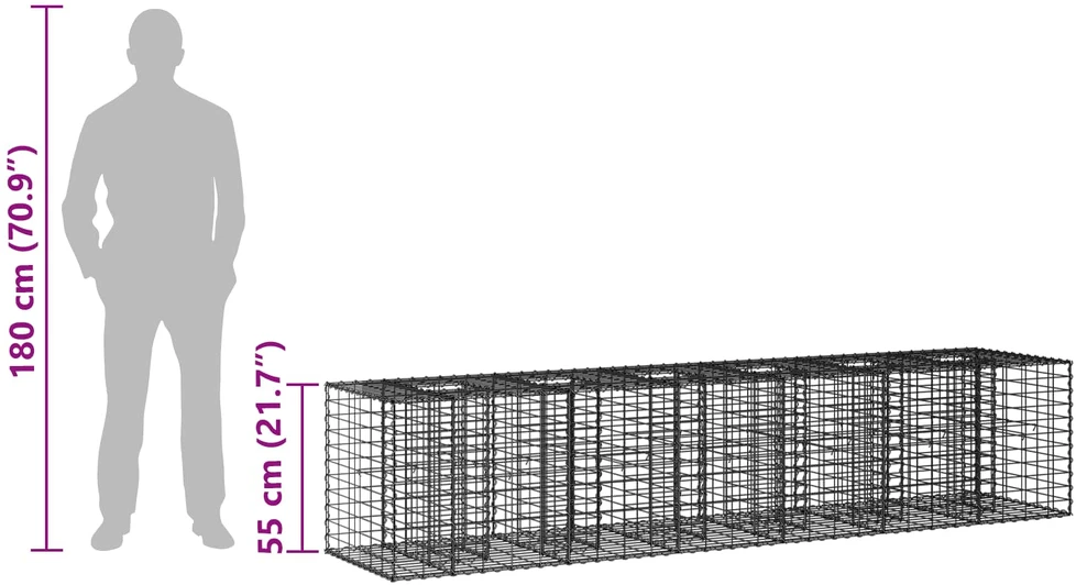 Gabioninė pakelta lova 2 vnt. 260 x 60 x 55 cm