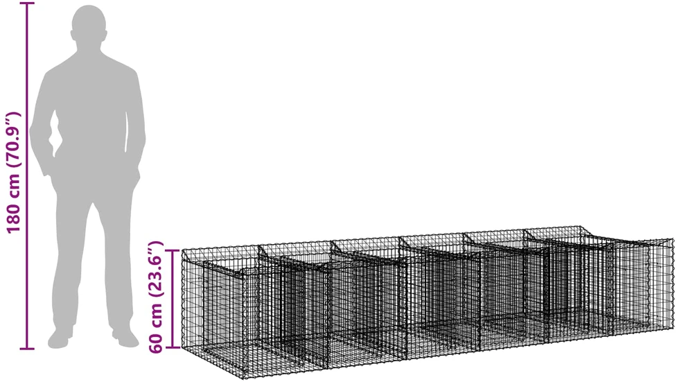 Gabioninė pakelta lova 2 vnt. 300 x 100 x 60 cm Sidabrinė