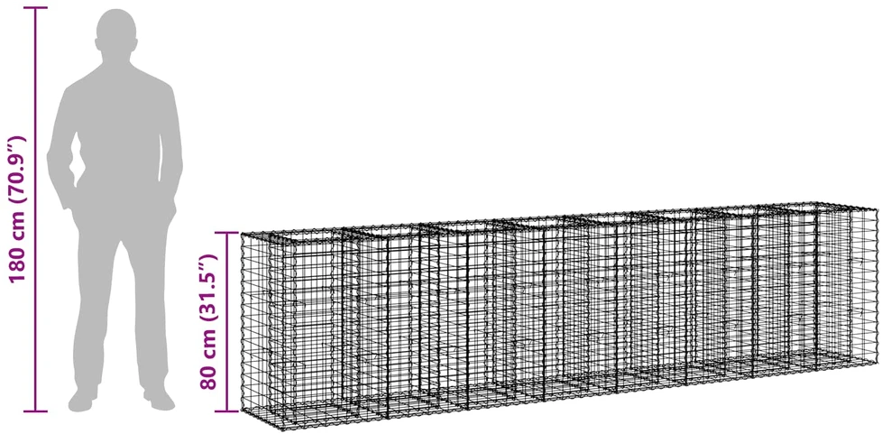 Gabioninė pakelta lova 2 vnt. 330 x 50 x 80 cm Sidabrinė