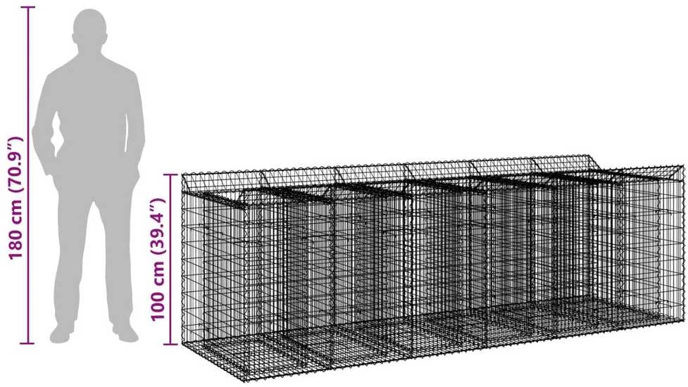 Gabioninė pakelta lova 3 vnt. 300 x 100 x 100 cm Sidabrinė