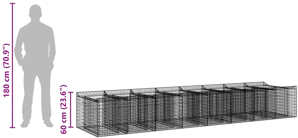 Gabioninė pakelta lova 3 vnt. 400 x 100 x 60 cm Sidabrinė