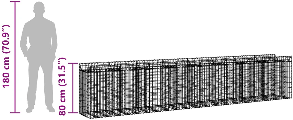 Gabioninė pakelta lova 3 vnt. 400 x 50 x 80 cm Sidabrinė
