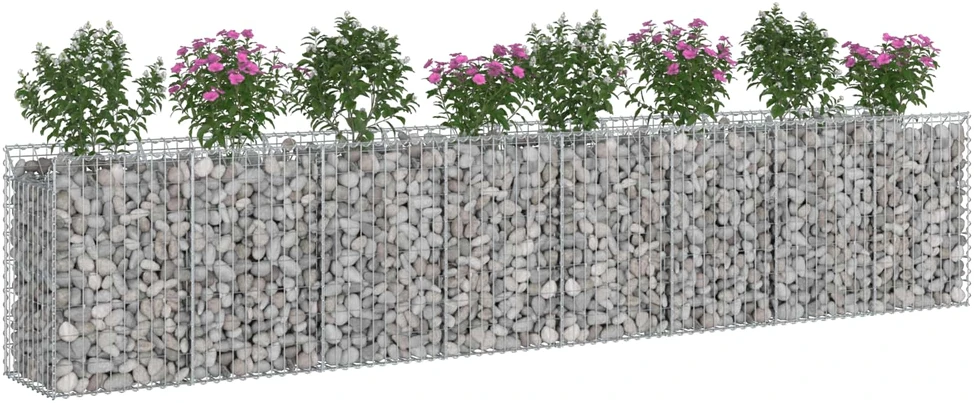 Gabioninė pakelta lova 3 vnt. 400 x 50 x 80 cm Sidabrinė